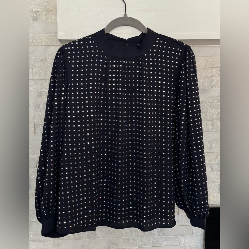 Ann Taylor Navy Blouse with Silver Accents
